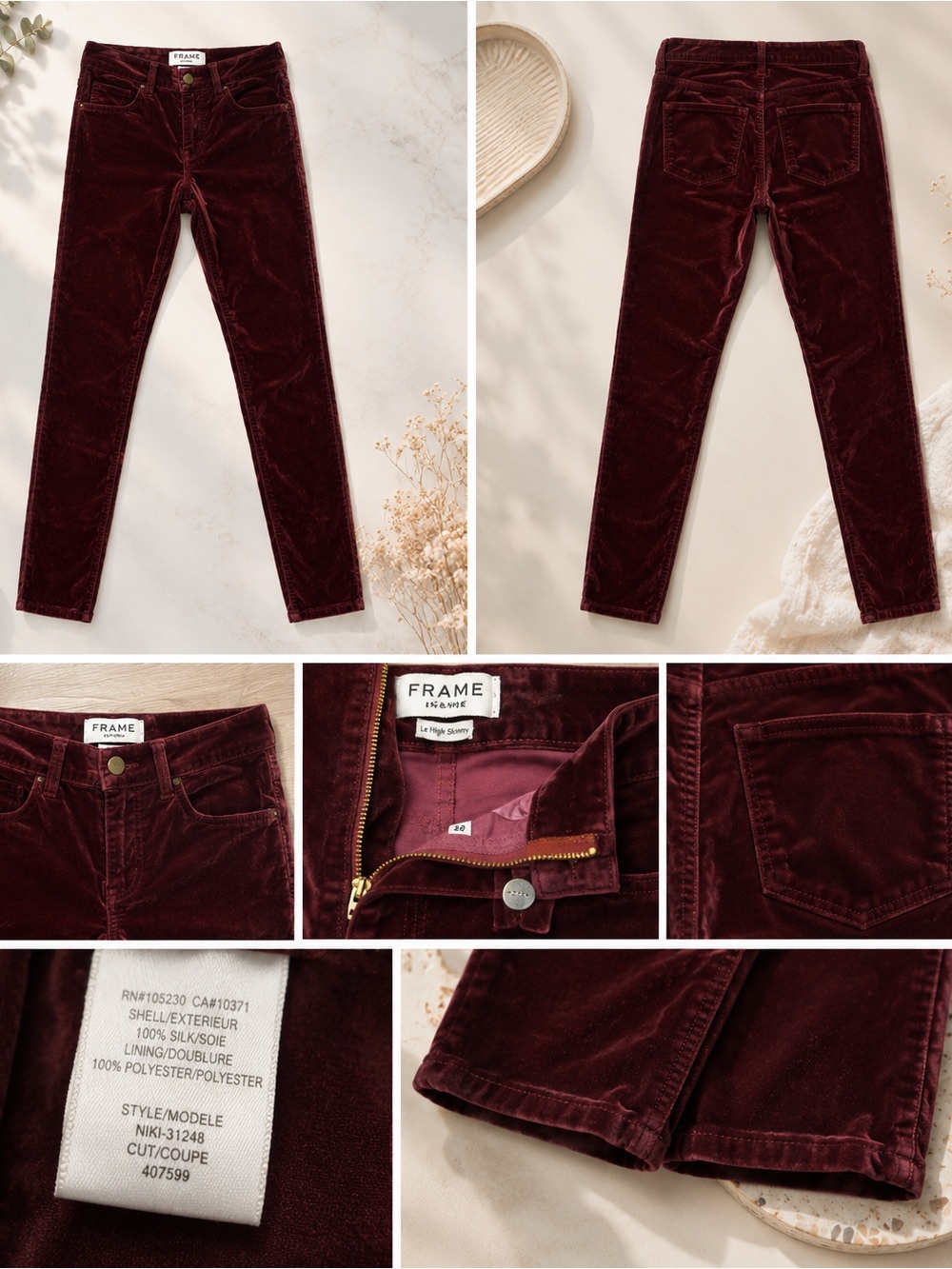 Frame Denim Skinny Corduroy Jeans in Deep Burgundy